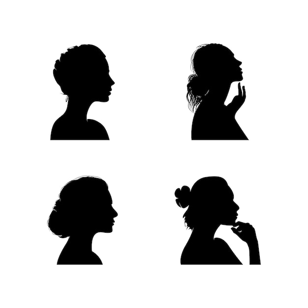 Woman face silhouettes hand drawn girl silhouette vectors design