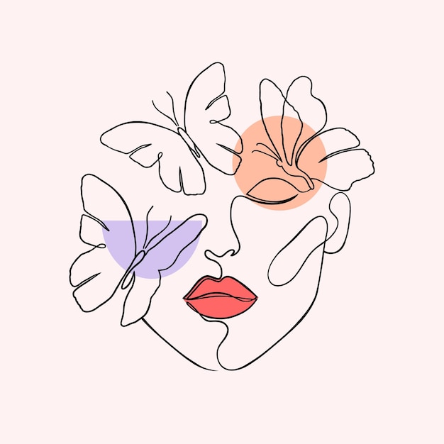 Vector woman face with butterflies