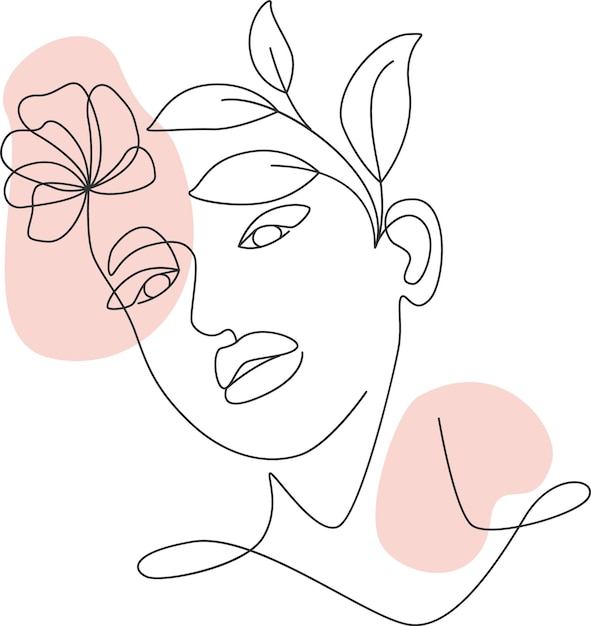 Vector woman face with flower line art