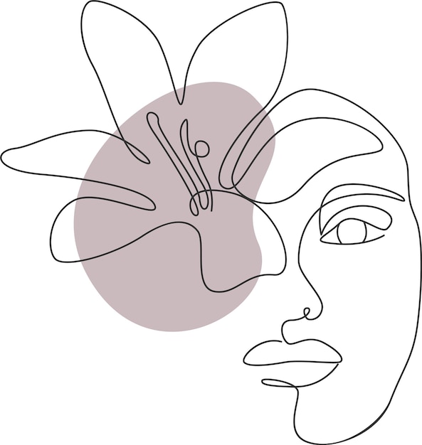 Vector woman face with flower line art