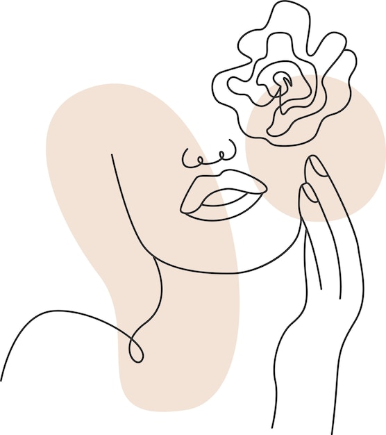 Vector woman face with flower line art