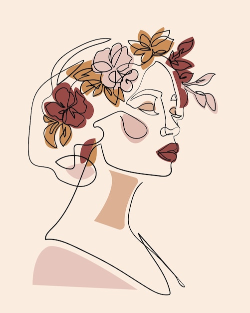 ベクトル の毛に花をつけた女性の顔 絵画 ベクトルイラスト