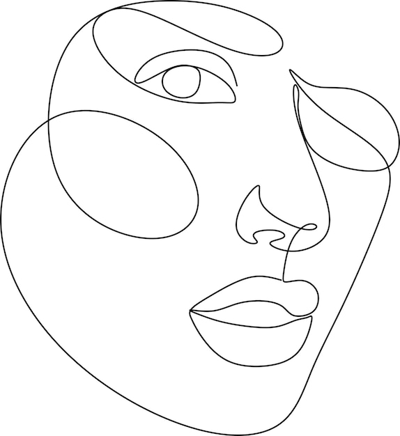 Woman Face with Flowers in Trendy Modern Linear Style Female Beauty Art