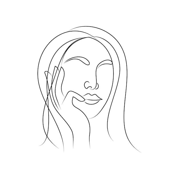 Woman face with minimal black and white line art work