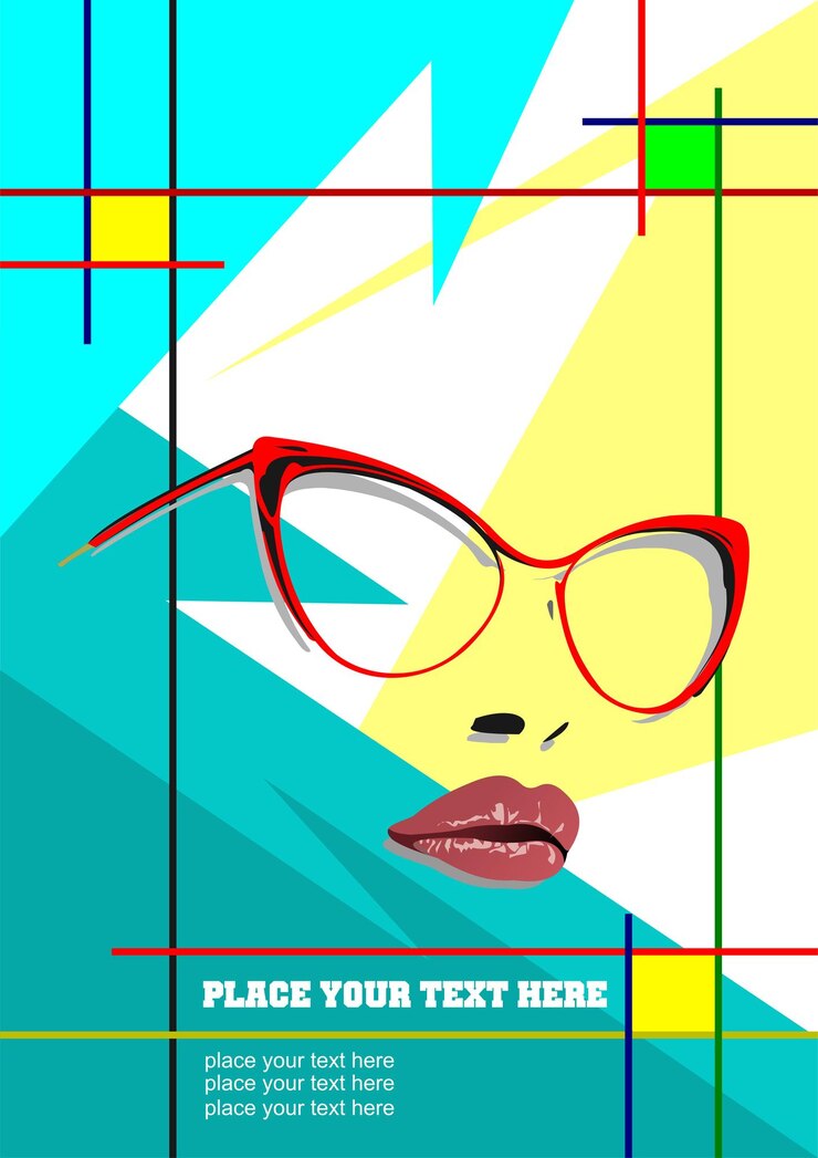 Vector woman face with sunglasses on abstract background 3d vector color illustration