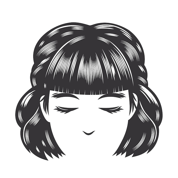 中髪ベクトル線画イラストのビンテージヘアスタイルの女性の顔。