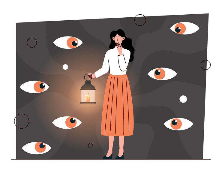 Vector woman faces her fears concept