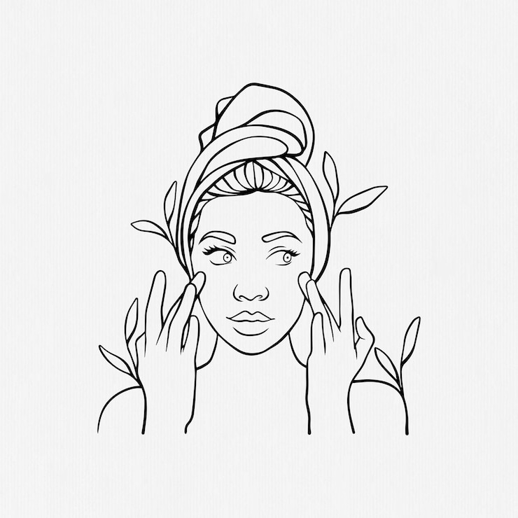 Vector woman facial care illustration design in line art style
