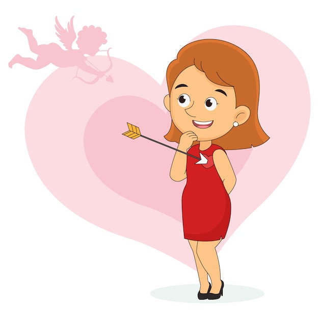 Woman Falling Love Cupid Arrow Happy Valentine Day