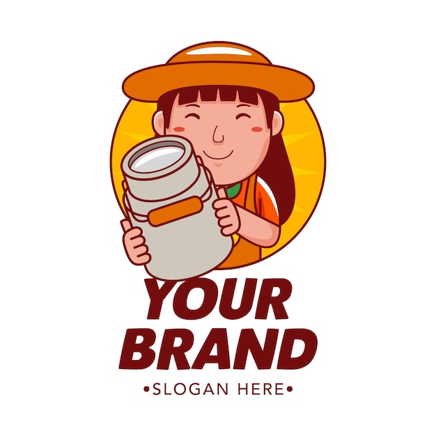 Woman Farmer Cartoon Character Logo Vector Illustration