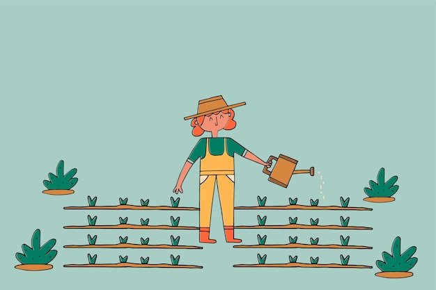 Woman farmer watering her crops