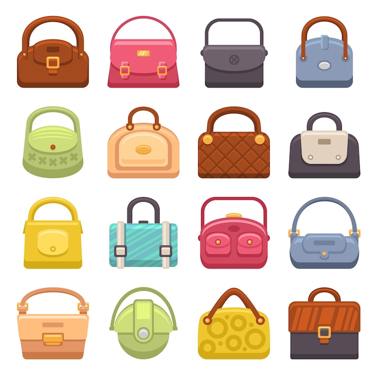Vector woman fashion bags icons set.