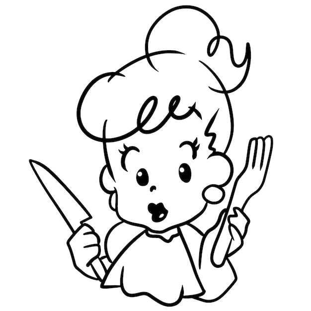 Woman fashion eating profile logo cartoon doodle kawaii anime coloring page cute illustration