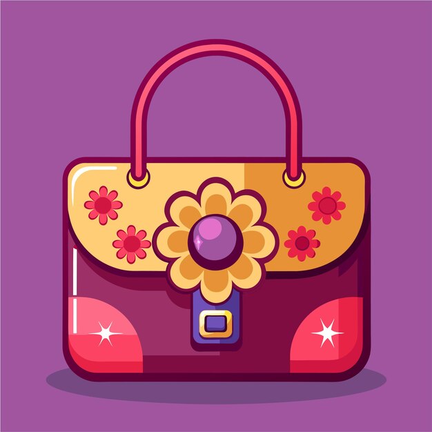 Vector woman fashion handbag purse hand drawn flat stylish cartoon sticker icon concept isolated