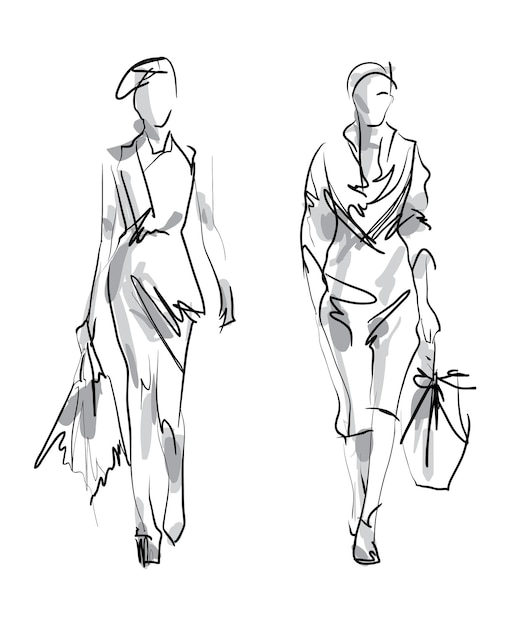 Vector woman fashion model hand drawn vector sketch