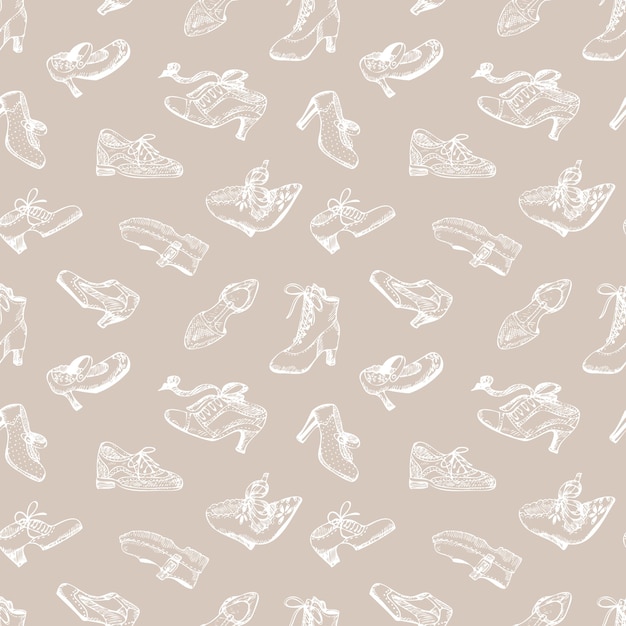 Woman fashion shoe collection background vintage vector handdrawn seamless pattern