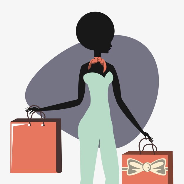 woman fashion with handbags retro style vector illustration