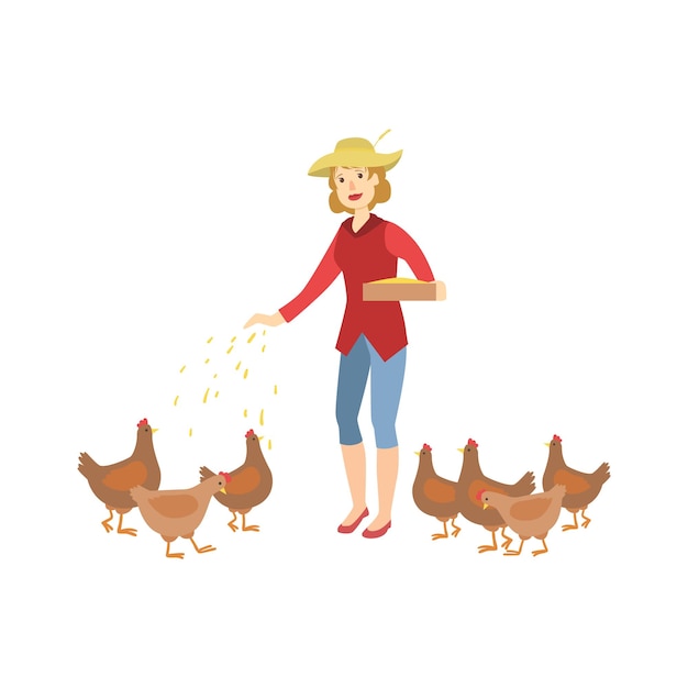 Woman Feeding The Chickens