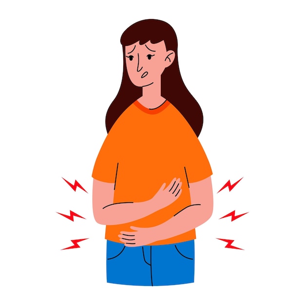 Woman feel pain in stomach Diarrhea or constipation Abdomen disease and illness Period pain