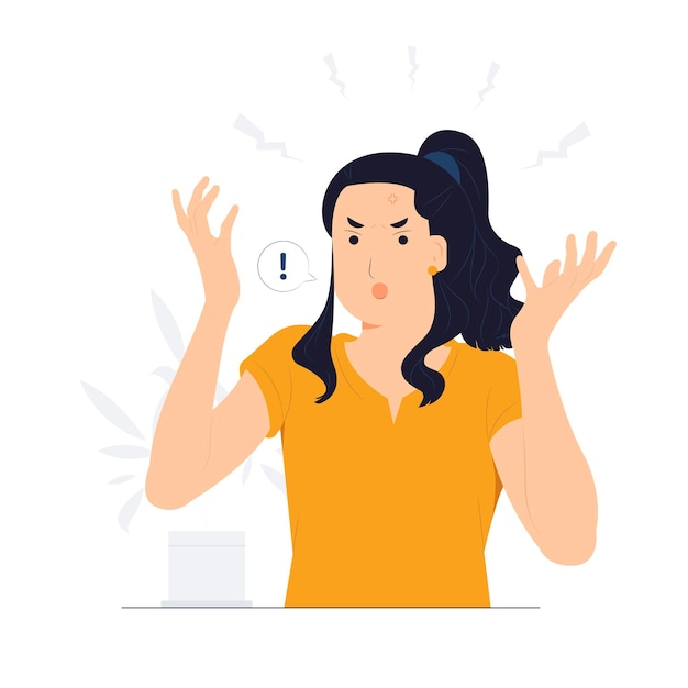 Vector woman feeling angry with brain explosion stressed shocked surprise face angry and frustrated fear and upset for mistake concept illustration