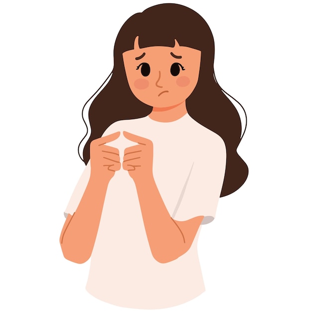 Vector woman feeling guilty with finger gestures illustration