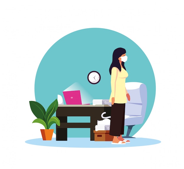 Woman feeling sick at home vector design