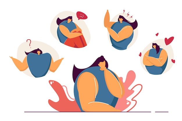 Woman feeling various emotions flat illustration 