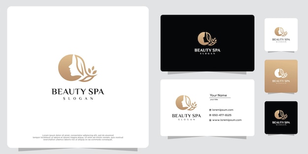 Woman of feminine beauty gold logo design icon and business card template