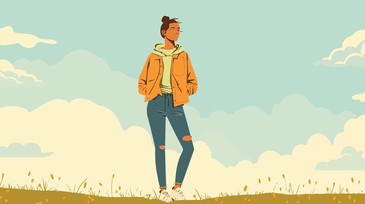 Vector woman in a field