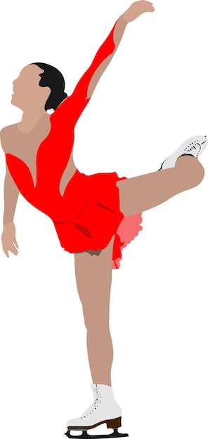 Женское фигурное катание цветной силуэт Векторная иллюстрация
