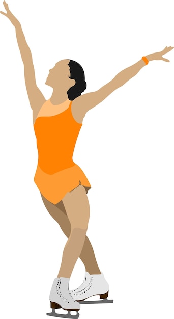 Woman Figure skating colored silhouette Vector illustration