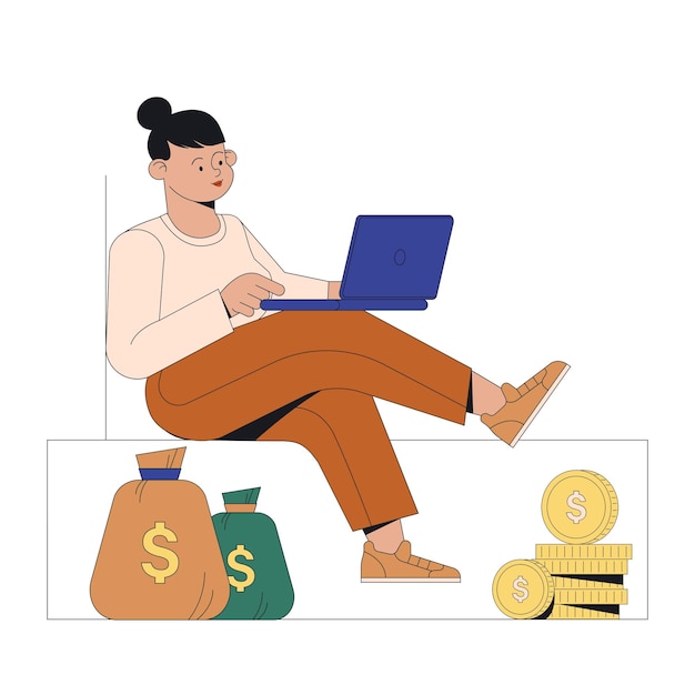 woman financier works at laptop