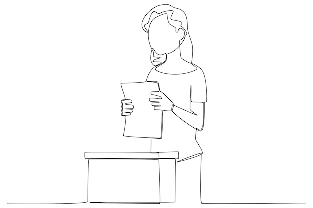 A woman finishes voting Vote oneline drawing