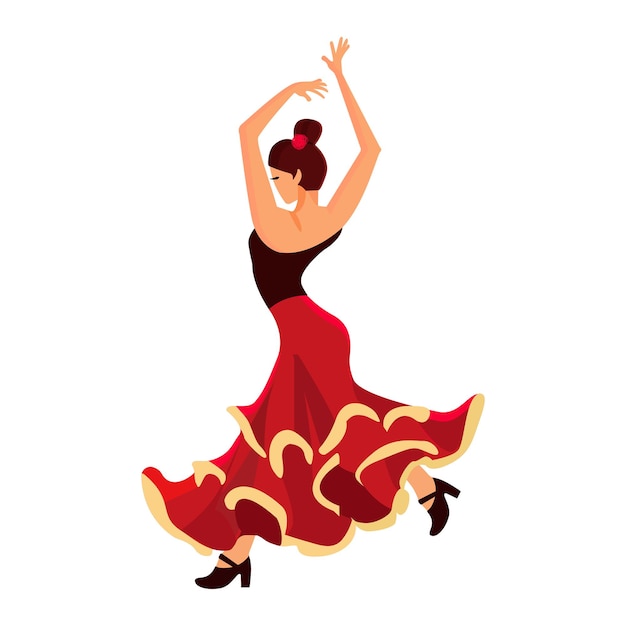 Woman Flamenco dancing isolated on white background Spanish dance Flat vector illustration