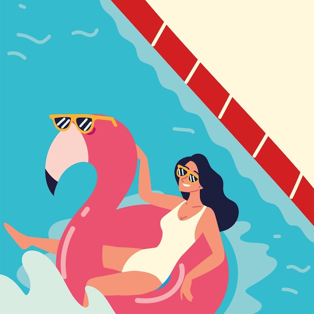 Vector woman on flamingo ring