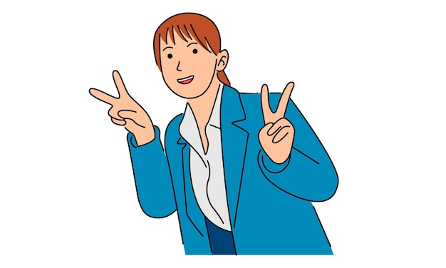Woman Flashing Peace Sign in hand drawn