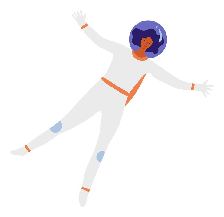 Vector woman floating in space spacesuit person character flying