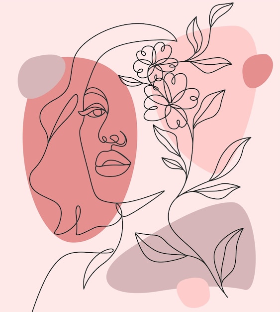 Woman and flower with elegant line art concept a