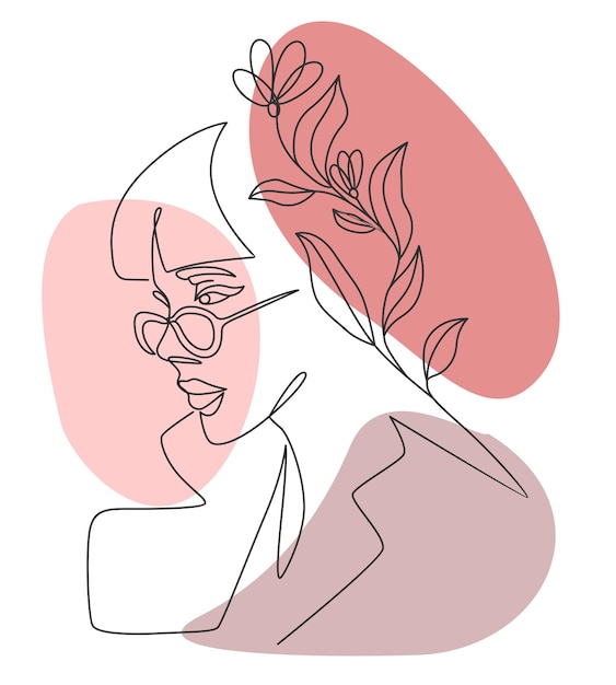 Woman and flower with minimal line art concept a