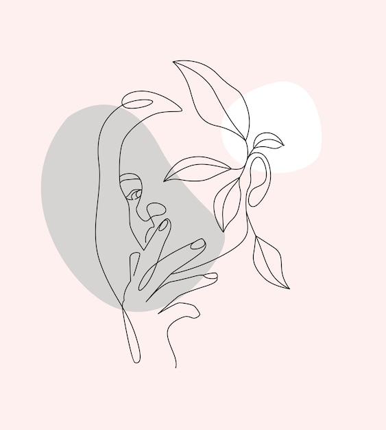 Woman and flowers in line art style