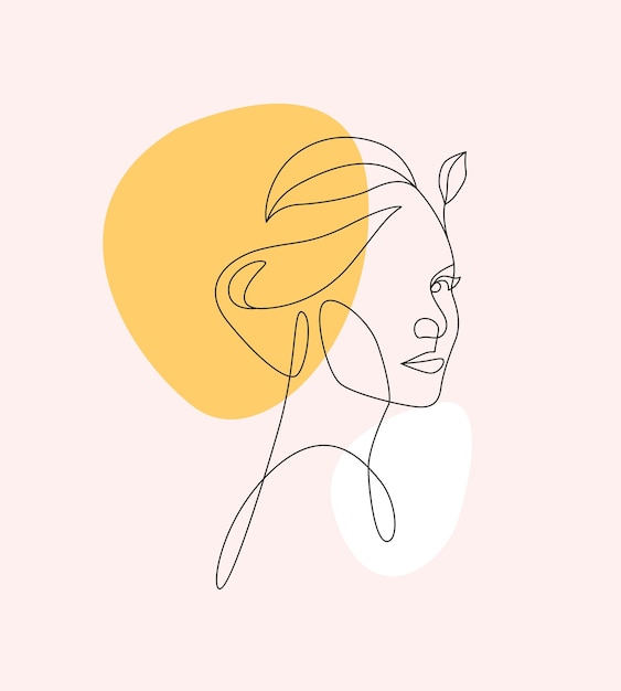 Woman and flowers in line art style