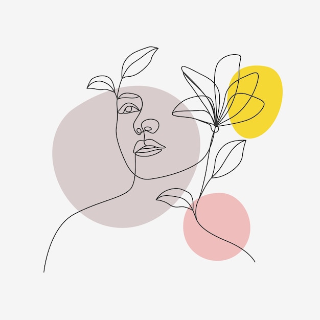 Woman and flowers in minimal line art style