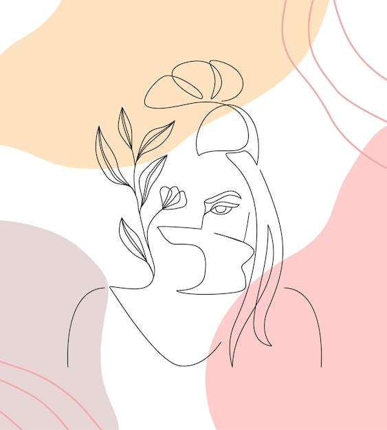 Vector woman and flowers minimally drawn in line art style c