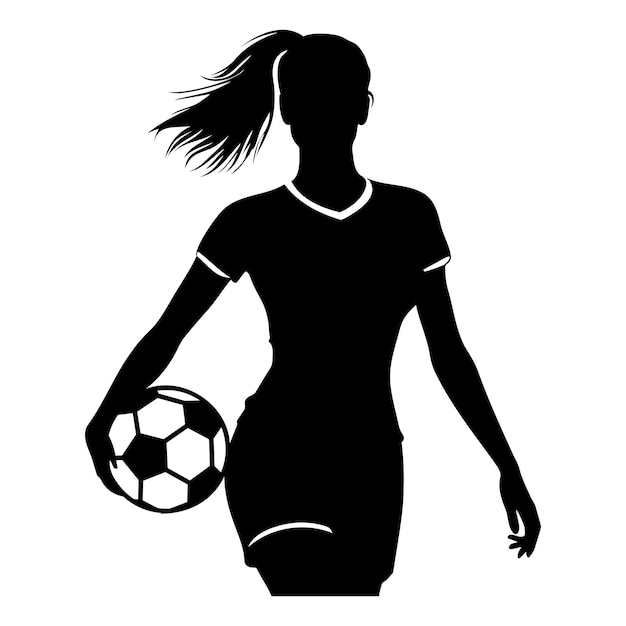 Vector woman footballer portrait silhouette vector illustration