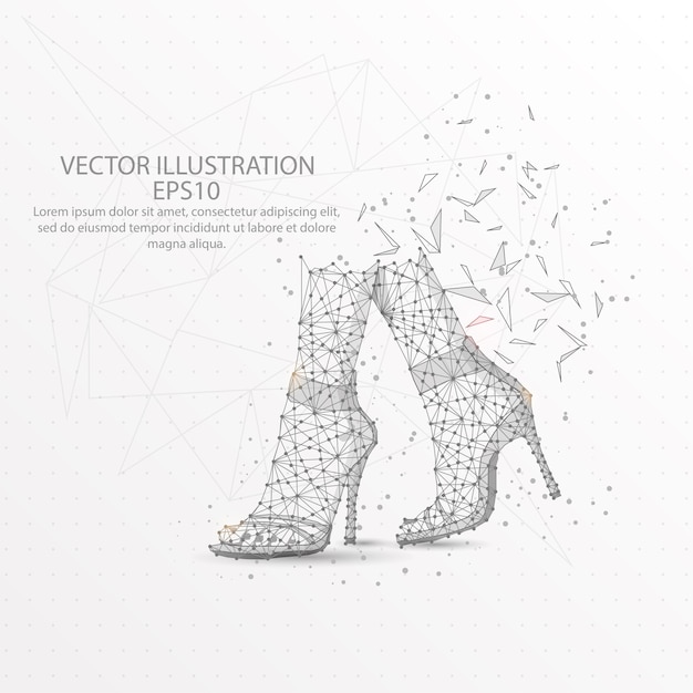 Woman foots with shoes low poly wire frame.