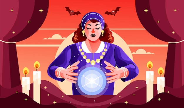 Woman Fortune Teller Working with Crystal Ball