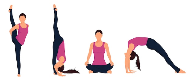 woman in four different yoga poses
