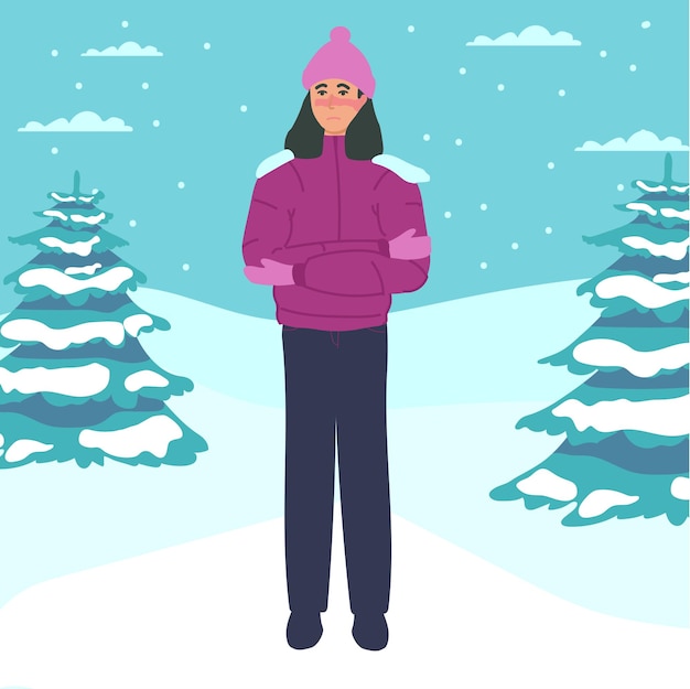 Woman froze frostbite concept banner cartoon illustration of frostbite vector concept banner for web design