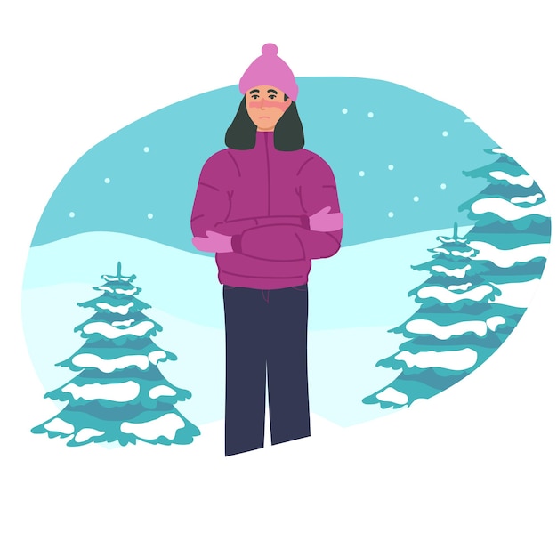 Woman froze Frostbite concept banner Cartoon illustration of frostbite vector concept banner