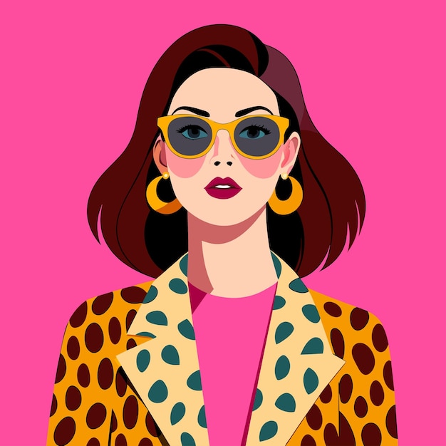 a woman full body in a leopard print shirt and sunglasses clip art pink face dressed in expensive clothes